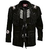 Rapid Mart Men's Western Cowboy Leather Jacket with Fringed Native American Suede Beaded Traditional Leather Coat