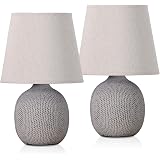 Lot De 2 Lampes De Table Scandinaves BRUBAKER - Pied Céramique, Abat-Jour Coton, 28cm