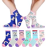 Girls Socks Unicorn Kids Crew Funny Cotton Cute Animal Novelty Cartoon Pattern Fashion Crazy Socks 6 Pairs
