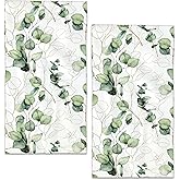 BIGXIUKA Eucalyptus Leaves Bathroom Hand Towels, Golden Green Lines Bath Hand Towel for Decorative Fingertip Towels Set of 2 for Farmhouse Gym Kitchen Hotel Yoga Gifts