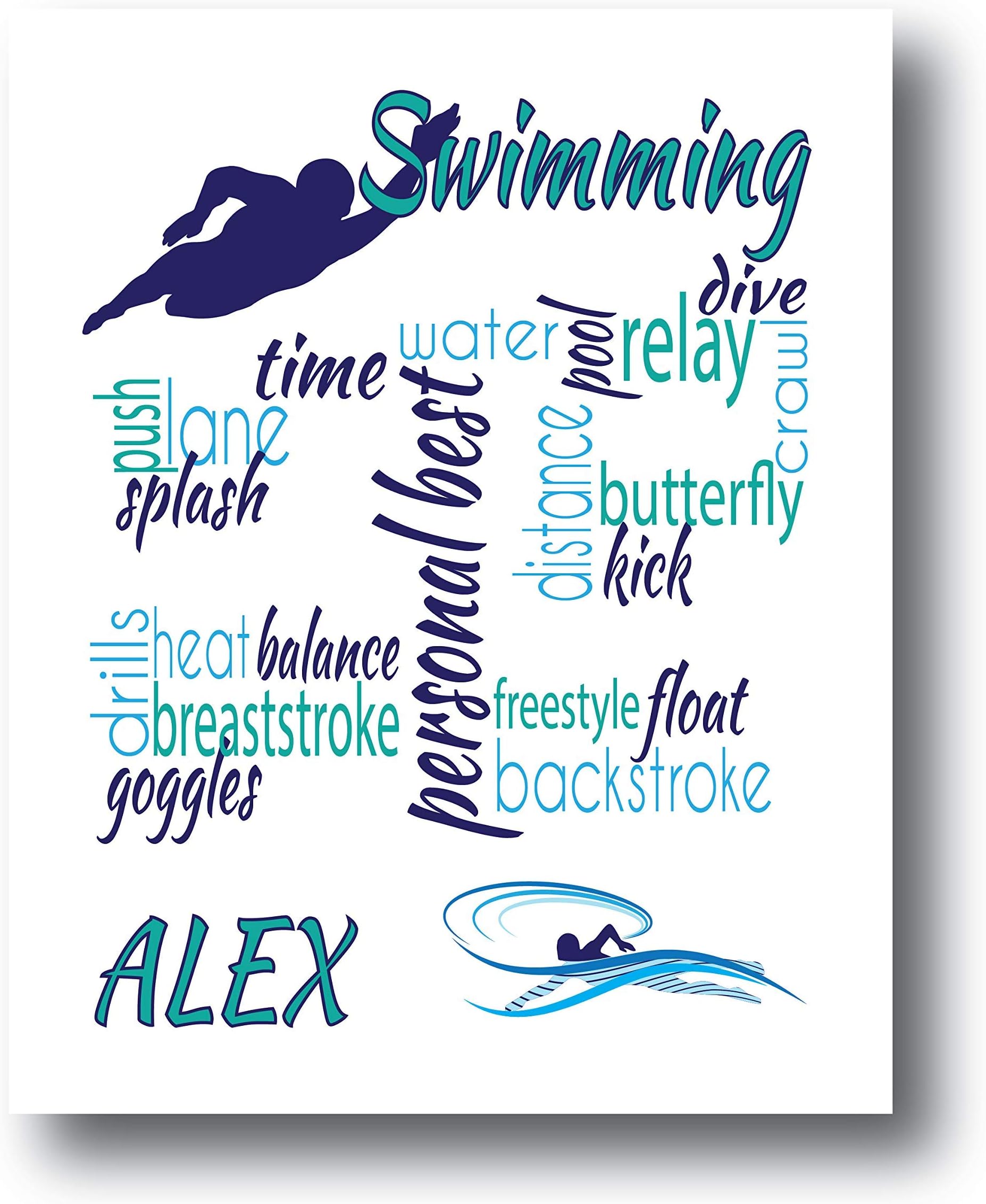 Personalized Swim Gifts For Teen Boys, Choose Colors, Swim Gifts For Boys, Swimming Gifts For Boys, Swim Posters for Boys Room, 8x10 or 11x14 Swim Print Only, Swimming Decorations For Bedroom