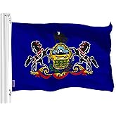 G128 Pennsylvania PA State Flag | 3x5 Ft | LiteWeave Pro Series Printed 150D Polyester | Indoor/Outdoor, Vibrant Colors, Brass Grommets, Thicker and More Durable Than 100D 75D Polyester