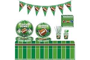 PEEOED Football Party Supplies Decorations Kit Serves 24, include Dinner Plate Dessert Plate Cup Napkin Flatware Football Tablecloth Pennant Banner Perfect for Football Birthday Super Bowl Tailgate Party
