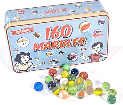 KandyToys SupeRetro 160 Piece Glass Marbles in Vintage Storage Tin