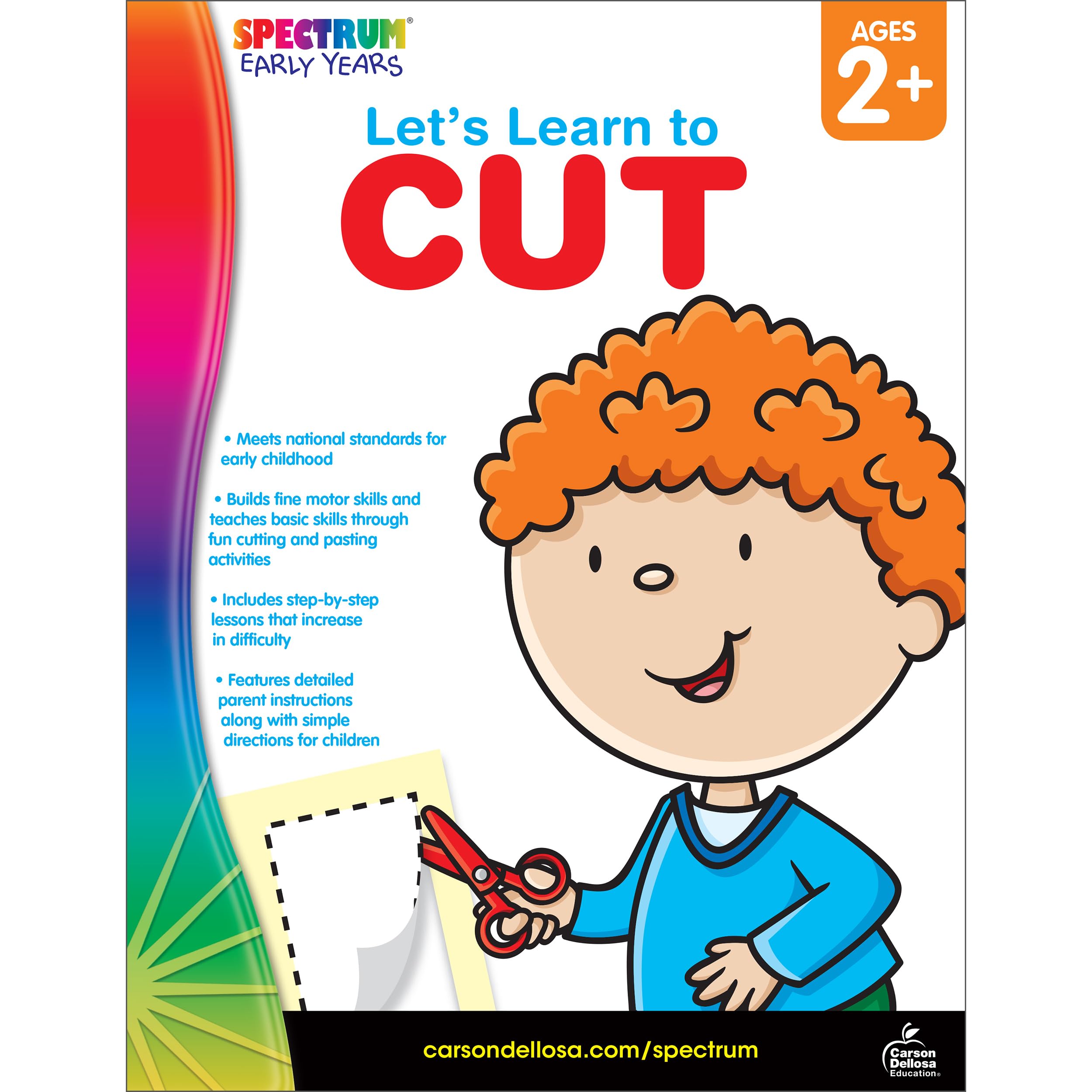 Spectrum Early Years Let's Learn to Cut Preschool Workbook, PreK Toddler Activity Book With Cutting and Pasting Activities, Scissor Skills for Kids Ages 3-5, Fine Motor Skills Toys for 2-3 Year Old