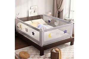 omzer Bed Rail for Toddlers - (3 Pack) Toddler Bed Rails with Double Child Lock, Bed Rail for Baby Kids with Pattern, Infants Height Adjustment Guardrail for King Size Bed - 3 Pack, 78.7x78.7x74.8”