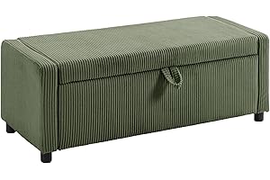 HOMCOM Storage Ottoman, Upholstered Corduroy End of Bed Bench with Thick Padding, Storage Bench for Bedroom Living Room, Hall