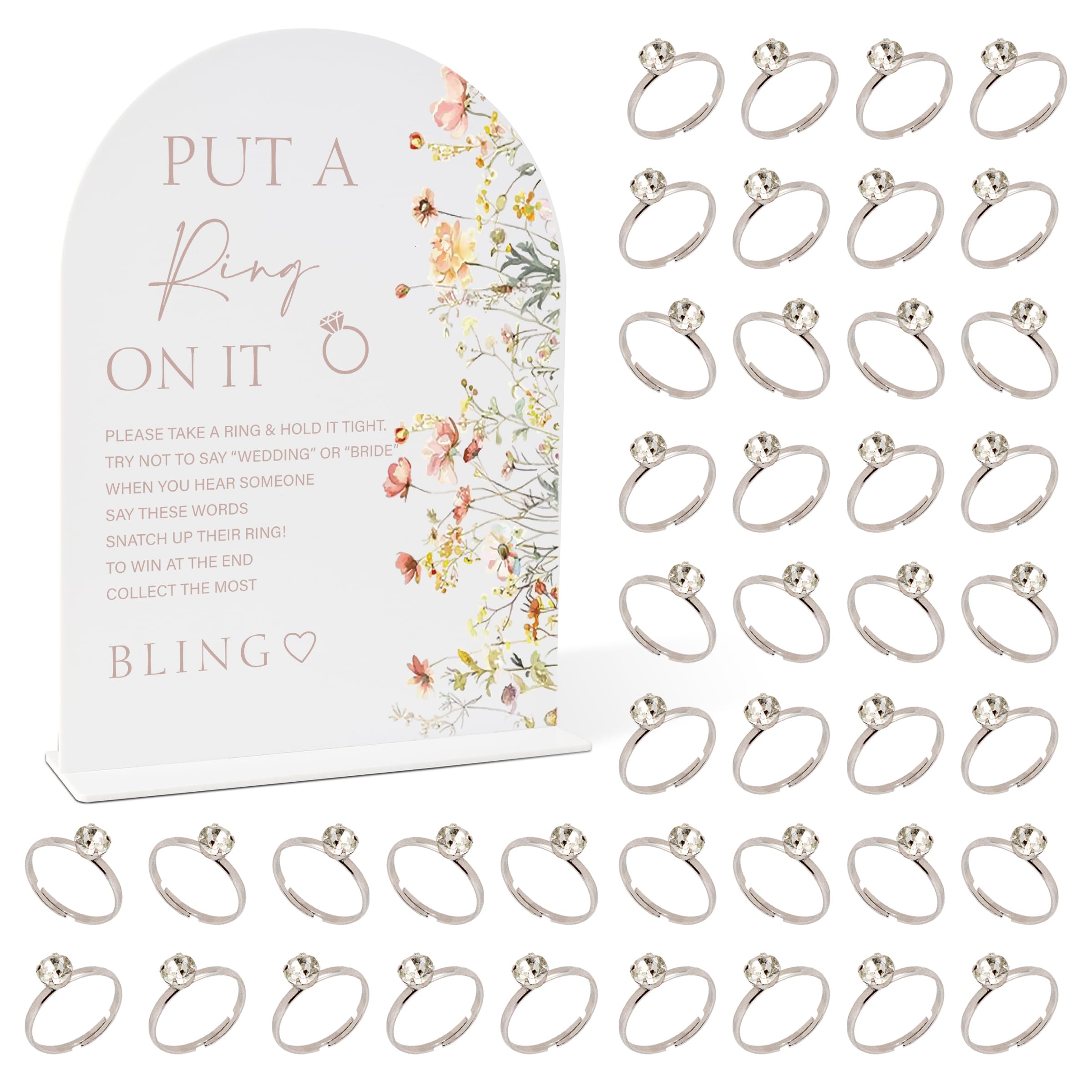 Photo 1 of stizak Florals Bridal Shower Decorations, Wedding Shower Games, Popular Bridal Shower Game, Put A Ring On It Game, 1 Sign and 50 Rings(dsxn07)