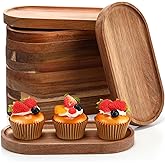 Geetery 12 Pcs Acacia Wooden Serving Trays 10 Inch Oval Wood Platter Wooden Serving Platter Oval Charcuterie Plates Board Cheese Plate Fruit Wood Tray Acacia Cheese Board for Dessert Appetizer