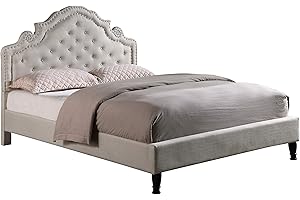 HOME LIFE HomeLife Premiere Classics 51" Tall Platform Bed with Cloth Headboard and Slats - Full (Light Beige Linen)