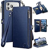 XcaseBar compatible with iPhone 17 Pro Max 6.9" Wallet case with Zipper Credit Card Holder【RFID Blocking】,Flip Folio Book PU Leather Phone case Shockproof Cover Women Men for Apple 17 ProMax case Blue