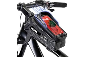 CHICLEW Bike Frame Bag Waterproof, Mecha Style Bike Phone Holder with Sun Visor, Bike Handlebar Bag with TPU Touch Screen, EVA Sturdy Bike Phone Mount for iPhone Samsung Smart Phone up to 6.8''