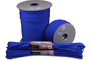 BORED? PARACORD! Bored Paracord - 1', 10', 25', 50', 100' Hanks & 250', 1000' Spools of Parachute 550 Cord Type III 7 Strand Paracord Well Over 300 Colors - Royal Blue - 100 Feet
