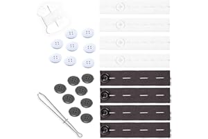 8Packs of Waist Tighteners for Loose Pants, Pants Adjuster Waist Tightener with Needles, Black and White Buttons and White Th