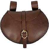 Medieval Leather Belt Bag with Solid Brass Buckle, ideal for SCA LARP reenactment & Ren fair, Full Grain Leather, Brown, 6.5" x 9.5" - Brown