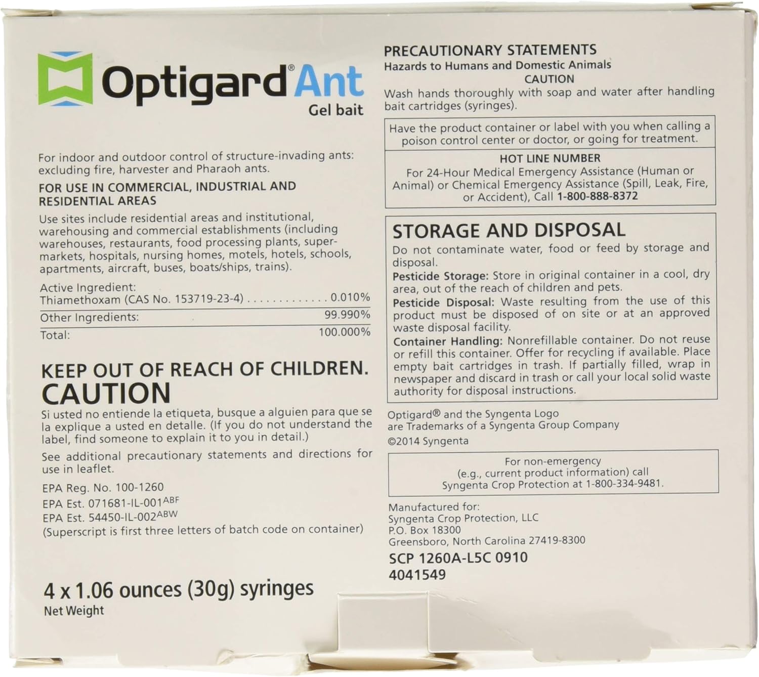 Syngenta - TRTD11568 - Optigard Ant Bait Gel Box - 4 Tubes w/ Plunger - 30g each tube : Home Pest Lures : Garden & Outdoor