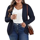 TIANZHU Women's Plus Size Cardigan Open Front Long Sleeve V-Neck Lightweight Cropped Knit Sweater XL-4XL