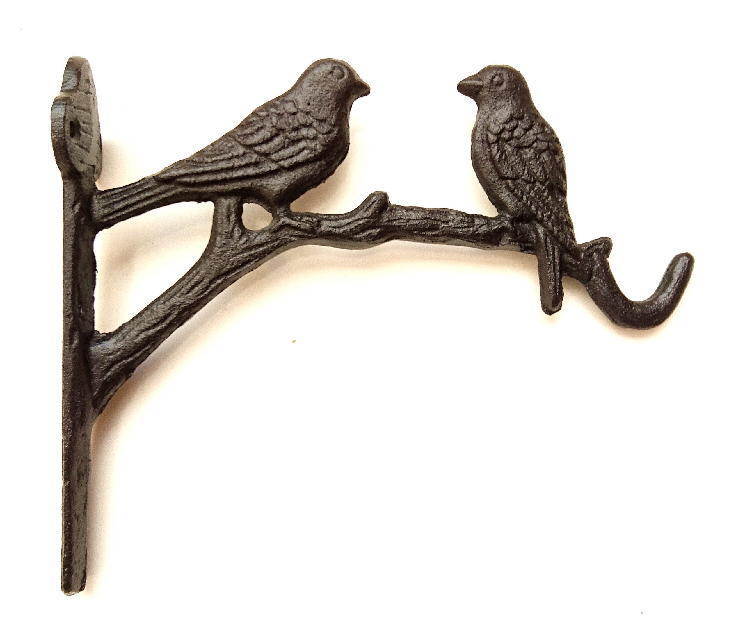 SPRING LIFE Cast Iron Ornate Two Birds On The Tree Hanging Flower Basket Bracket Hook (Black)