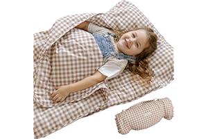 Bloomere Organic Toddler Nap Mat – 100% Cotton Kids Washable Sleeping Mat & Detachable Pillow – Sleeping Bag with Soft 1.5” Pad – Ideal Nap Mat for Daycare, Preschool, & Sleepovers