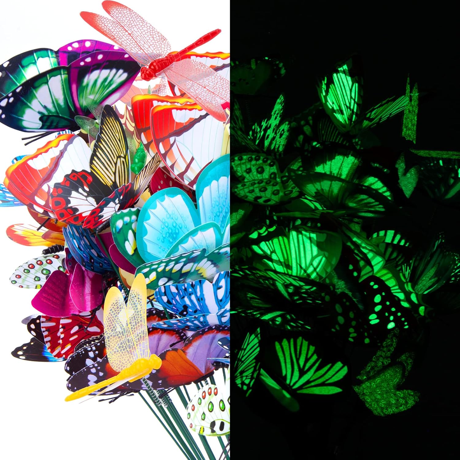Decorative Garden Stakes - VGoodall 50 PCS Luminous Butterfly Stakes and Dragonfly Stakes Garden Ornaments, Waterproof Garden Decorations for Indoor,Outdoor Yard, Patio Plant Pot, Christmas Decoration