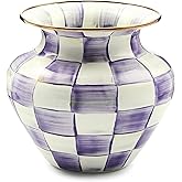 MACKENZIE-CHILDS Enamel Vase, Unique Flower-Vase Decor for Living Room, Large, Purple-and-White Violet Check