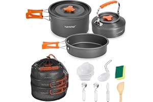 Camping Cookware Set – Lightweight Nonstick Camping Pots and Pans Set with Utensils, Bowls & Cutlery, Stackable Backpacking C
