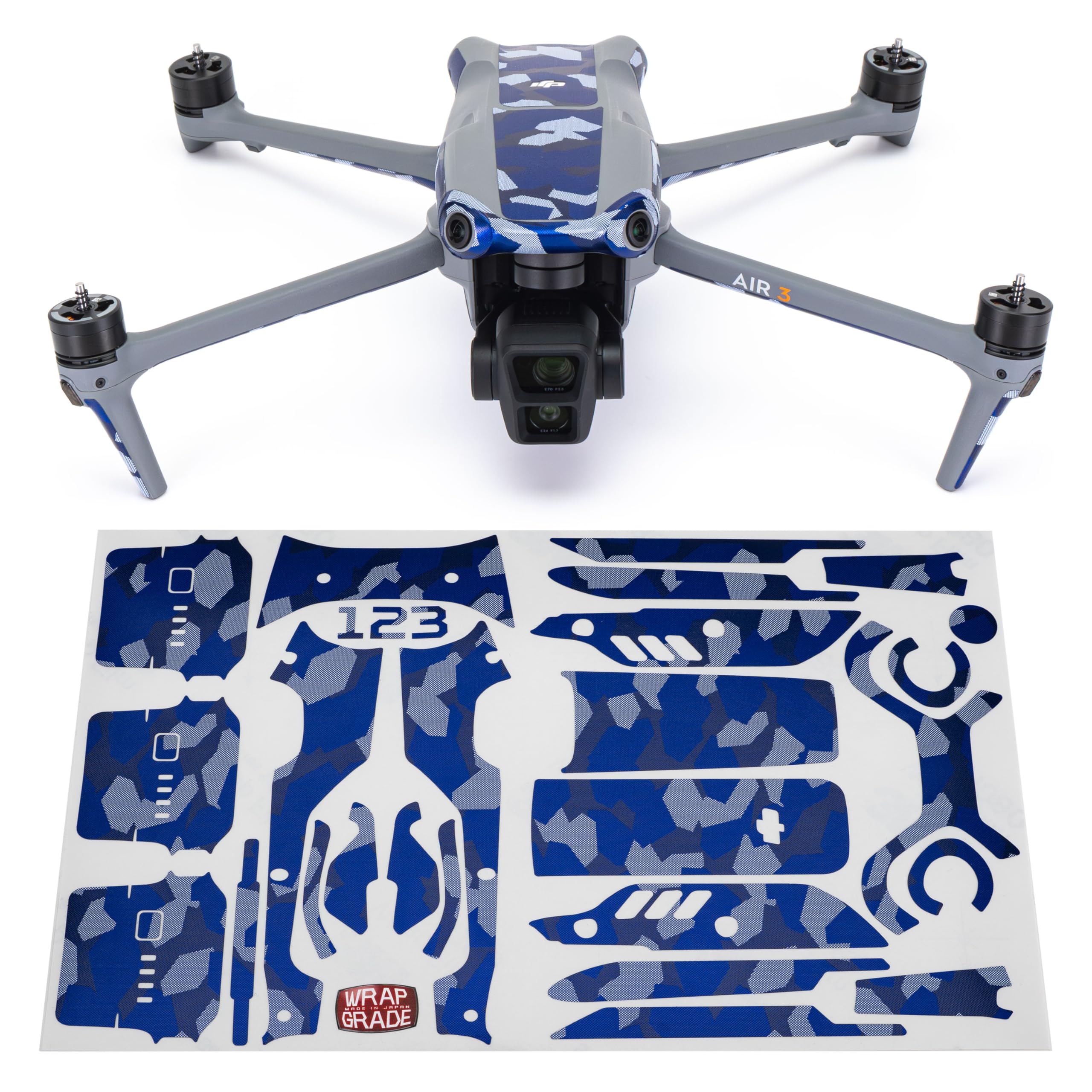 WRAPGRADE Skin Stickers compatible with DJI Air 3 | Accent Color (STRATOSPHERE BLUE DOT CAMO)