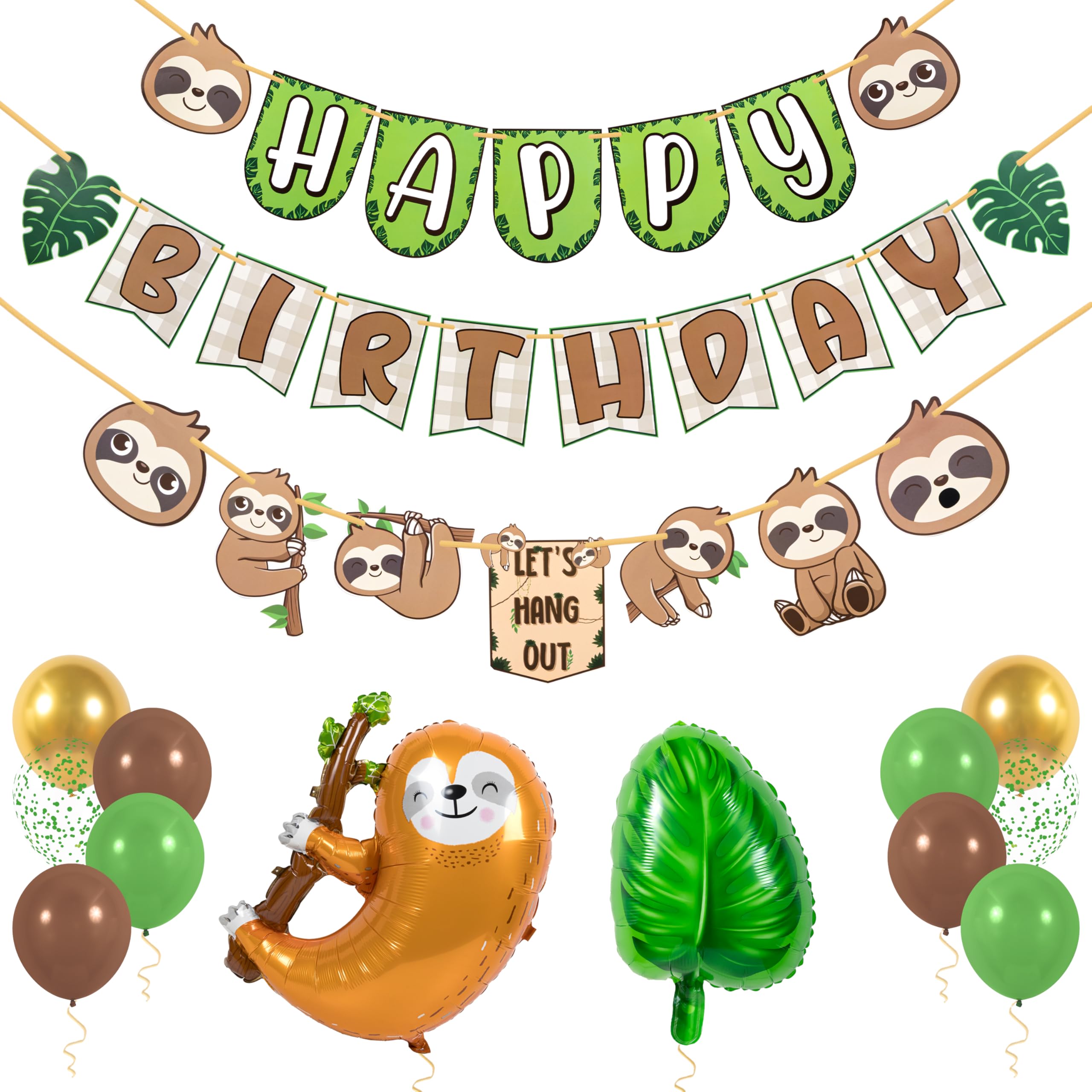 Photo 1 of Pirese Sloth Birthday Decorations – Happy Birthday Banner Kit with Balloons, Sloth Party Supplies, Sloth Decor for Kids, Cute Jungle Sloth Decorations, Sloth Theme Party Decor, Sloth Balloon