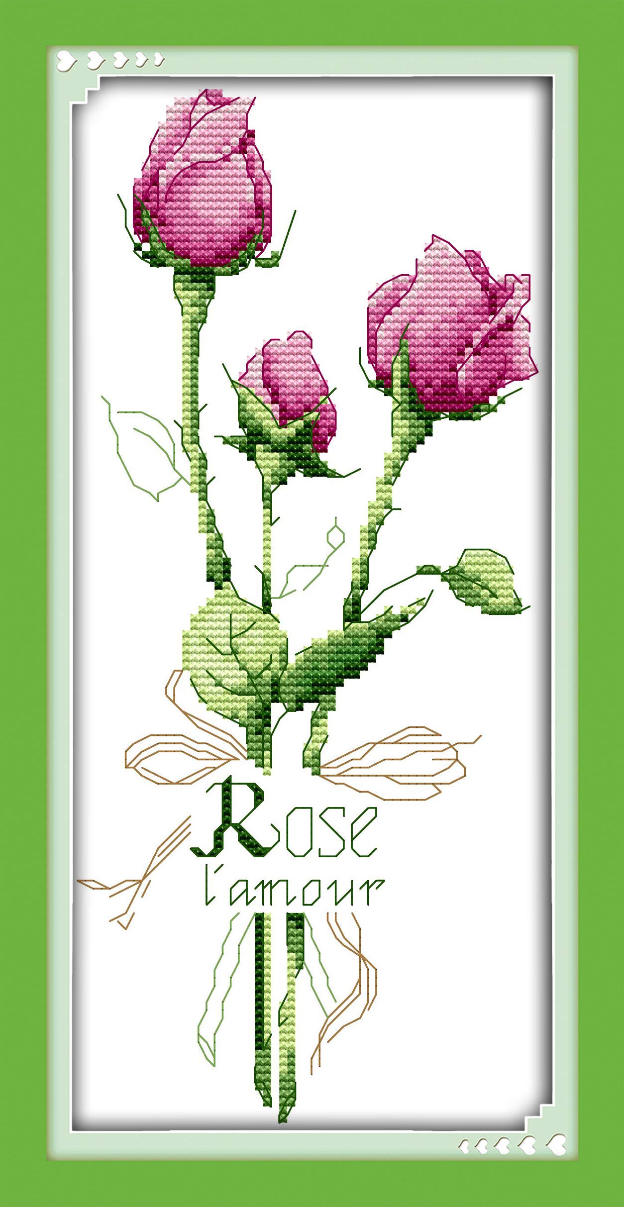OWN4B Cross Stitch Kits Stamped, Rose Flowers Printed Pattern 11CT 7.9x15.4 inch DIY Embroidery Kit