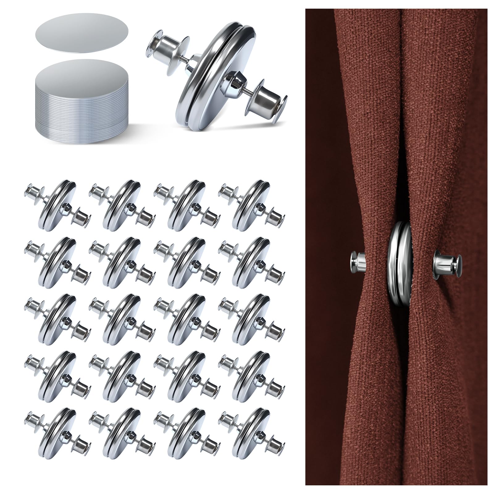 Photo 1 of 20Pairs Curtain Magnets, ZNJAVX Curtain Magnets Closure with 20pcs Self-Adhesive Patch – Strong Magnetic Curtain Clips to Keep Curtain Closed for Indoor Outdoor, Shower, Bedroom, Office