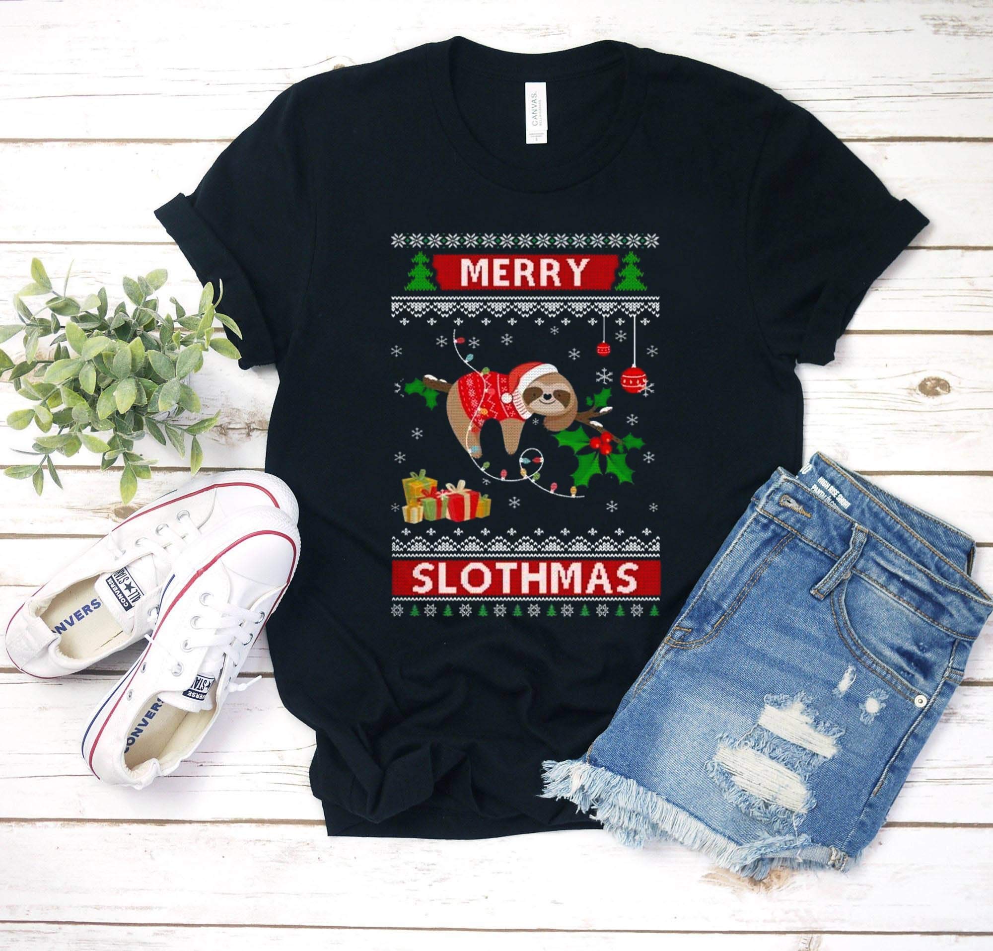 Merry Slothmas Funny Sloth Ugly Christmas Sweater T Shirt