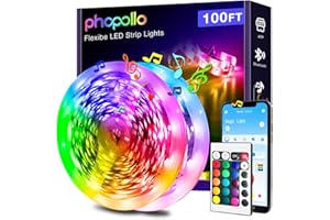 phopollo Bluetooth Led Strip Lights 100ft (2 Rolls of 50ft), RGB Color Changing LED Lights for Bedroom, Kitchen Decoration, App Control and Music Sync