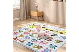 TEEKDEER Baby Play Mat for Floor, 2 in 1 Crawling & Learning 50x50 Playpen Mat with Vivid Alphabet & Animal Pattern, Non-Slip One-Piece Foam Thick Play Mat for Babies and Toddlers, Machine Washable & Foldable