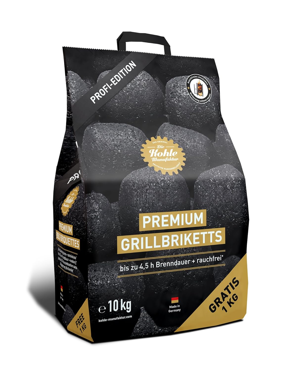 1x 10 kg Kohle Manufaktur Premium Barbecue Briquettes SmokeFree*, up