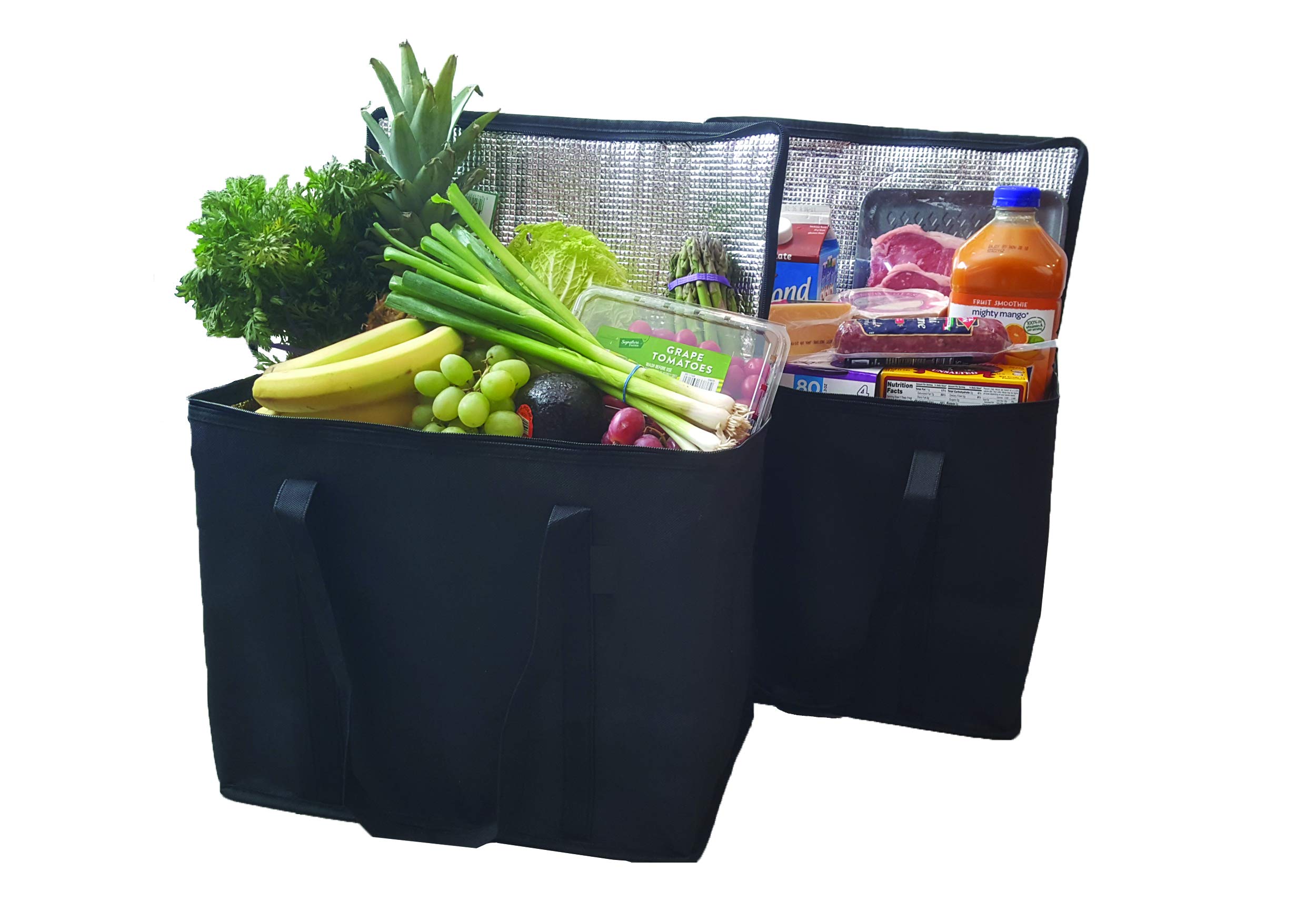 2 Pack Insulated Reusable Grocery Bags, Extra Large, Foldable, Stands