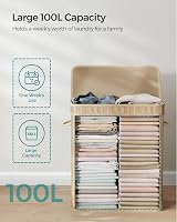 SONGMICS Laundry Hamper with Lid 100 L Bamboo Basket Removable Liner view 5