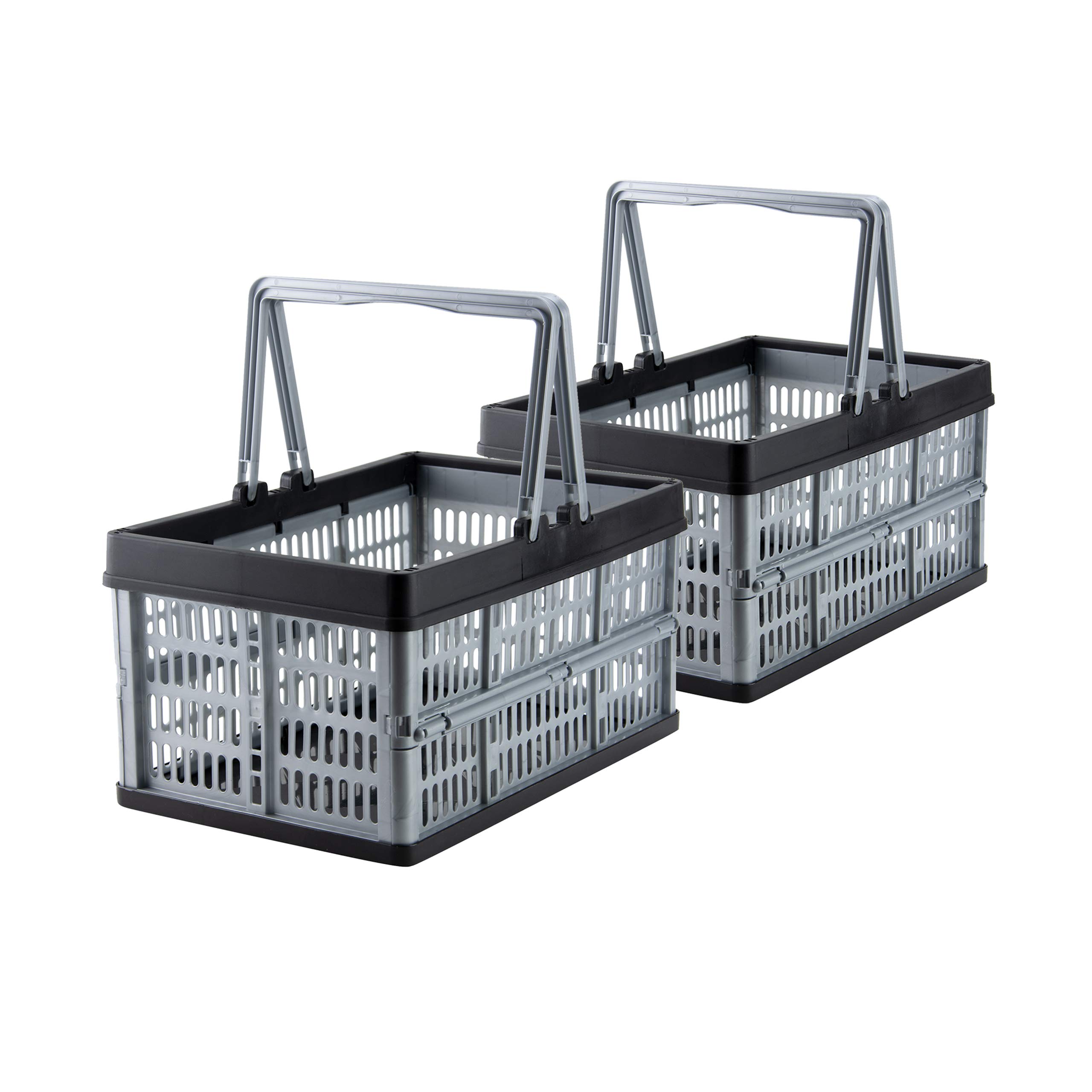 Grizzly 2 x Collapsible Crates with handles - 16 L - Foldable storage boxes - Stackable - Grey