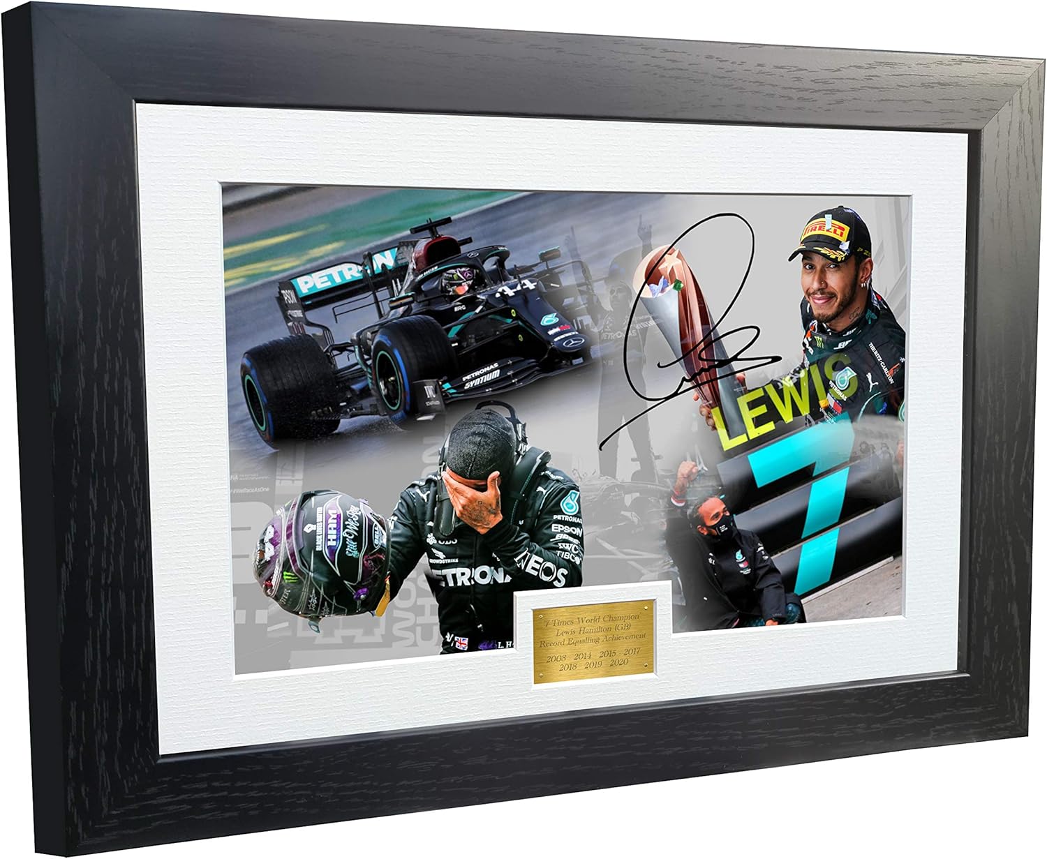Photographs - Kitbags & Lockers Large A3 Print 7 Times World Champion Celebration Edition - Signed Lewis Hamilton Mercedes-AMG Petronas Autographed Photo Photograph Picture Frame Motor Sport Formula 1 F1 Gift