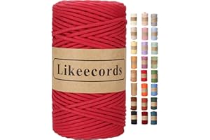 LIKEECORDS Braided Cotton Cord 3mm×109 Yards Natural Macrame Cotton Cord Bohemia Macrame Rope for Handmade Plant Hangers Wall (Red)