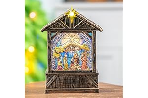 ZQQLITE Christmas Snow Globe Lantern Indoor Decor,Christmas Nativity Scenes Manger for Xmas with Music,6H Timer,USB or Battery Operated Lighted Lantern for Christmas Festival Decoration Gifts