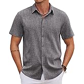 COOFANDY Mens Linen Shirt Casual Short Sleeve Button Down Shirts Summer Beach Vacation Tops