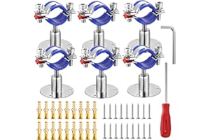 WYSIWYKA 6PCS 304 Stainless Steel Wall Mount Ceiling Mount Pipe Supports,Suitable for OD Pipe 32-34mm,Adjustable Height 30-50mm,Adjustable Pipe Strap Clamp with Screws