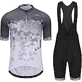 GCRFL Men's Cycling Jersey Set Road Bike Shorts Sleeves Jersey Zipper Pokcet Bib Shorts with Padded, Cycling Clothing kit Men