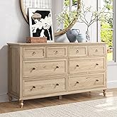 chartustriable 65inch Large Long Drawer Dresser w/Deep Drawers,Rustic Wood 8 Drawer Dresser with Large Capacity for Living Ro