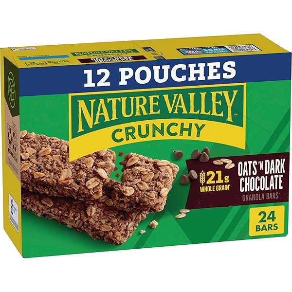 NATURE VALLEY CRUNCHY GRANOLA BARS, OATS ‘N DARK CHOCOLATE, 24 BARS, 17.88 OZ (12 POUCHES)