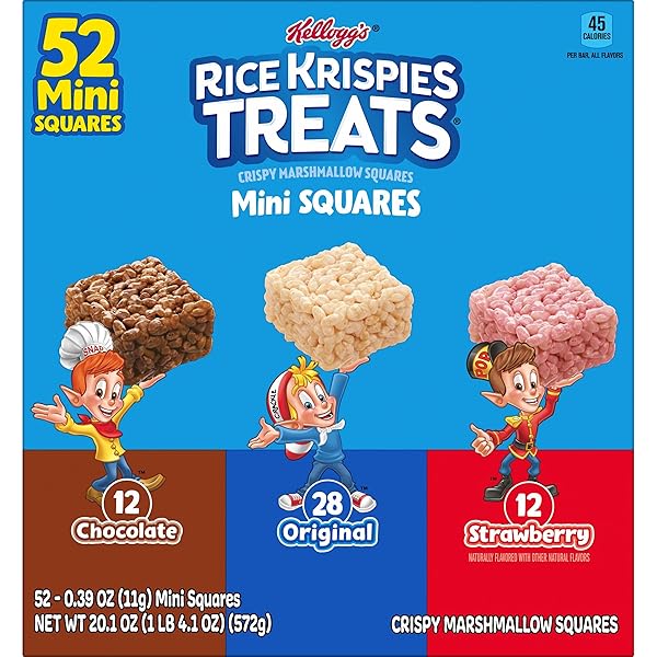 RICE KRISPIES TREATS MINI CRISPY MARSHMALLOW SQUARES, KIDS SNACKS, LUNCH SNACKS, VARIETY PACK, 20.1OZ BOX (52 BARS)