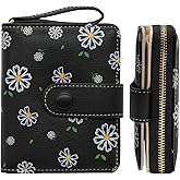 LJCZKA Cute Wallet for Women Small Flower Wallet Card Holder Girls Zipper Leather Wallet Minimalist Kawaii Short Purse (Black)