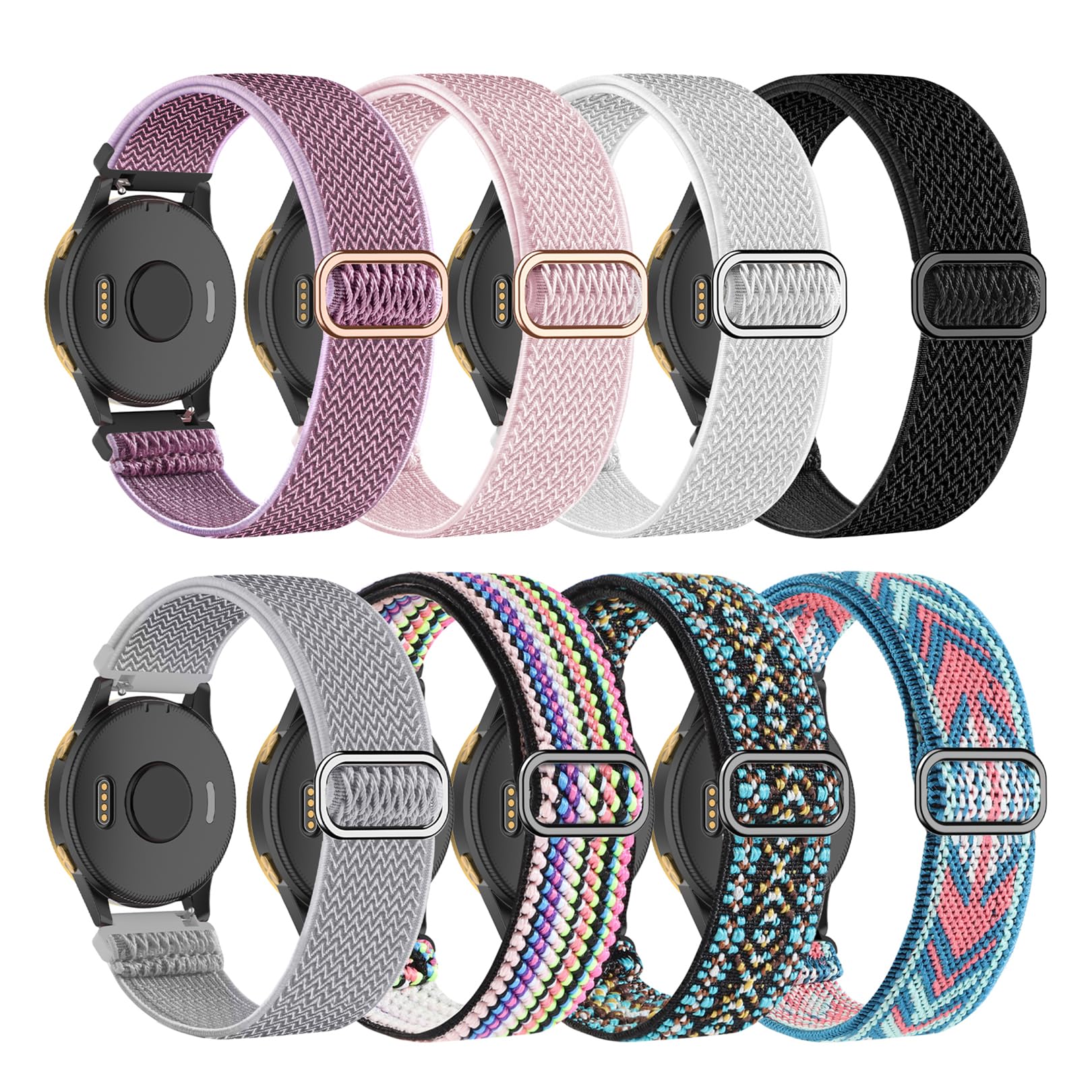 8 Color 20mm Nylon Fabric Straps Compatible with Garmin Venu 2 Plus/Venu Sq/Vivoactive 3 Smart Watch,Wristband Quick Release Bands Replacement for Garmin Vivoactive HR, Forerunner 645/55/245 Music