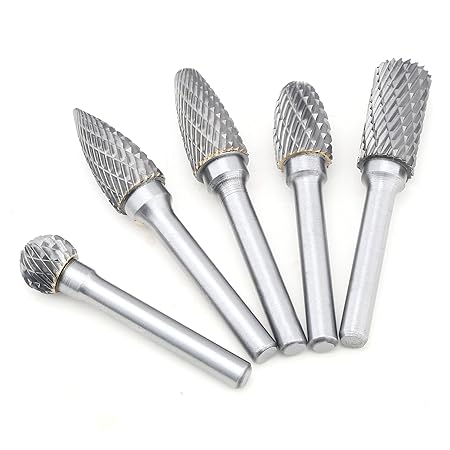 SYCEES Raspel Set 5-Teilig 6×12mm Bohrmaschine Kugelfräser + Zylinderfräser + Zapfenfräser + Konusfräser