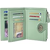 Tipmile Small Wallets Woman Leather 2 ID Windows Bifold RFID Blocking Credit Card Holder Wallet with Zipper Coin Pocket